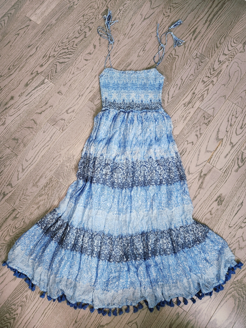 AQUA Blue Floral Smocked Dress - XS